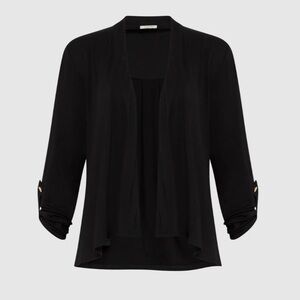 Laura Button Detail Cascade Detail Open Front Cardigan Sweater Black
